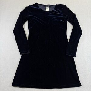 Y2K My Michelle Velvet Mini Dress Women Small Navy Blue Long Sleeve Party Retro
